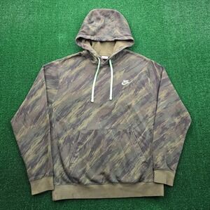 Nike Sportswear Club Hoodie Mens Medium Green Camo Fleece Pullover Sweatshirt
